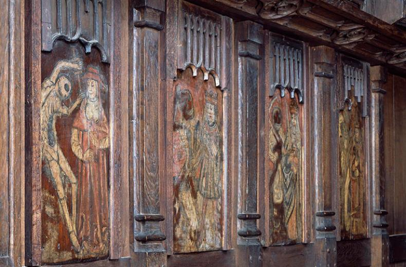 Rood screen and painted panels at Hexham Abbey